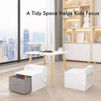 Ensemble table et 2 chaises pour enfants avec bacs de rangement, table d'activités 3 pièces pour tout-petits pour les travaux manuels, la lecture et les jeux, blanc et naturel