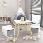 Ensemble table et 2 chaises pour enfants avec bacs de rangement, table d'activités 3 pièces pour tout-petits pour les travaux manuels, la lecture et les jeux, blanc et naturel