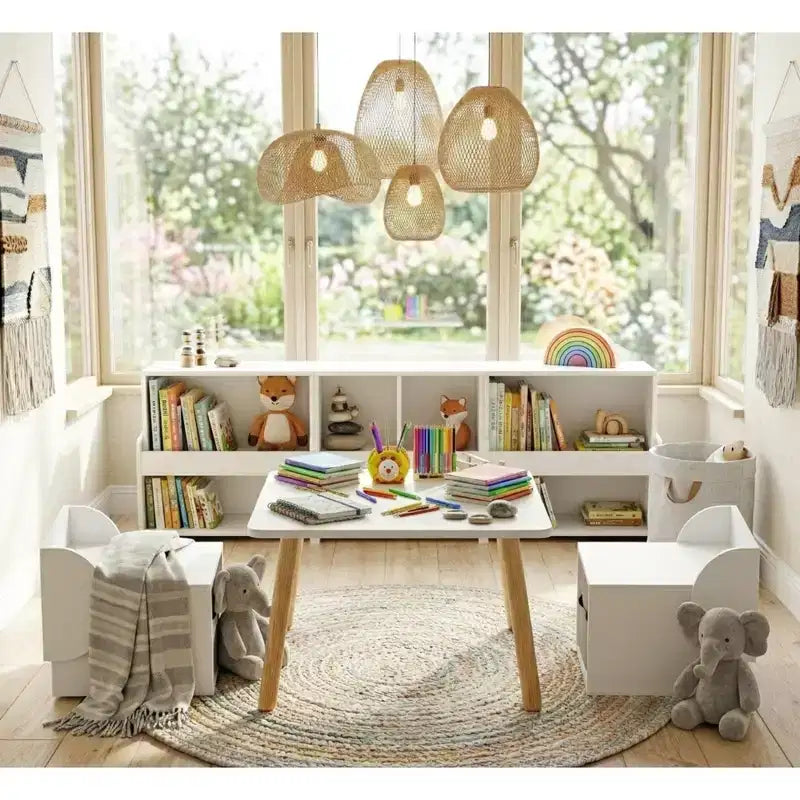Ensemble table et 2 chaises pour enfants avec bacs de rangement, table d'activités 3 pièces pour tout-petits pour les travaux manuels, la lecture et les jeux, blanc et naturel