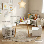 Ensemble table et 2 chaises pour enfants avec bacs de rangement, table d'activités 3 pièces pour tout-petits pour les travaux manuels, la lecture et les jeux, blanc et naturel