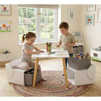 Ensemble table et 2 chaises pour enfants avec bacs de rangement, table d'activités 3 pièces pour tout-petits pour les travaux manuels, la lecture et les jeux, blanc et naturel