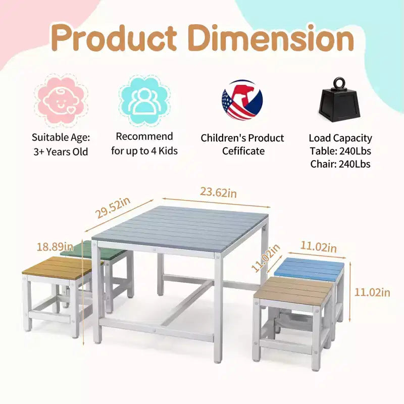 Ensemble de table et de chaises de patio Karl Home 5 pièces en bois de peuplier massif pour enfants