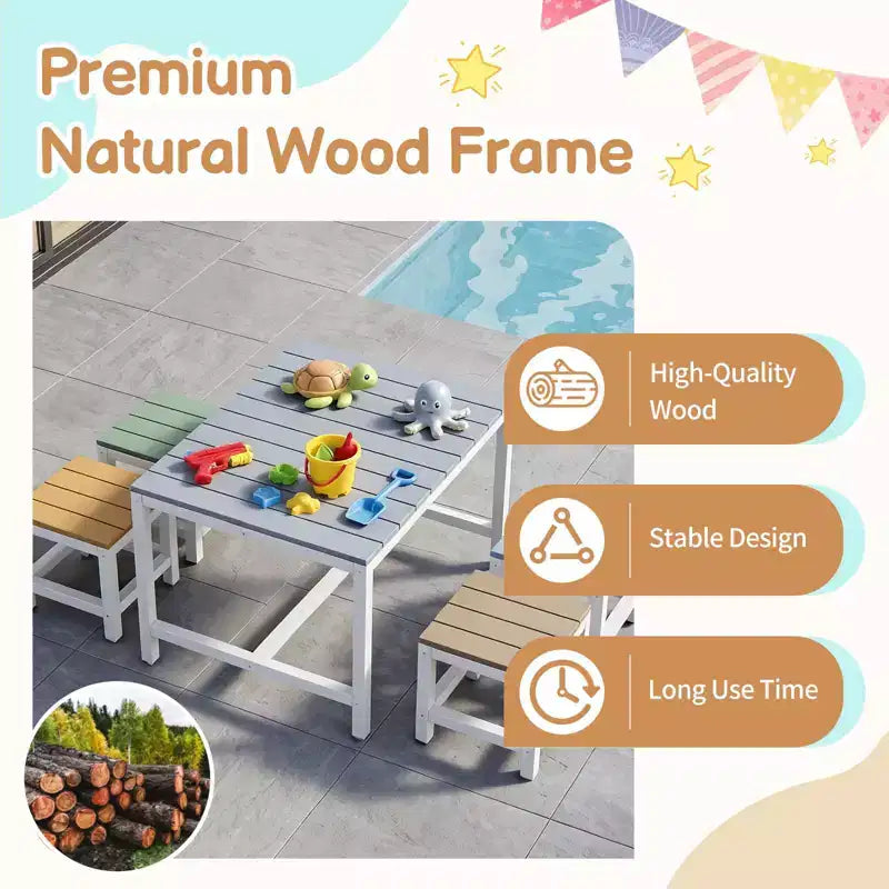 Ensemble de table et de chaises de patio Karl Home 5 pièces en bois de peuplier massif pour enfants