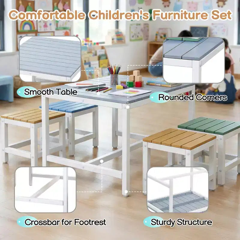 Ensemble de table et de chaises de patio Karl Home 5 pièces en bois de peuplier massif pour enfants
