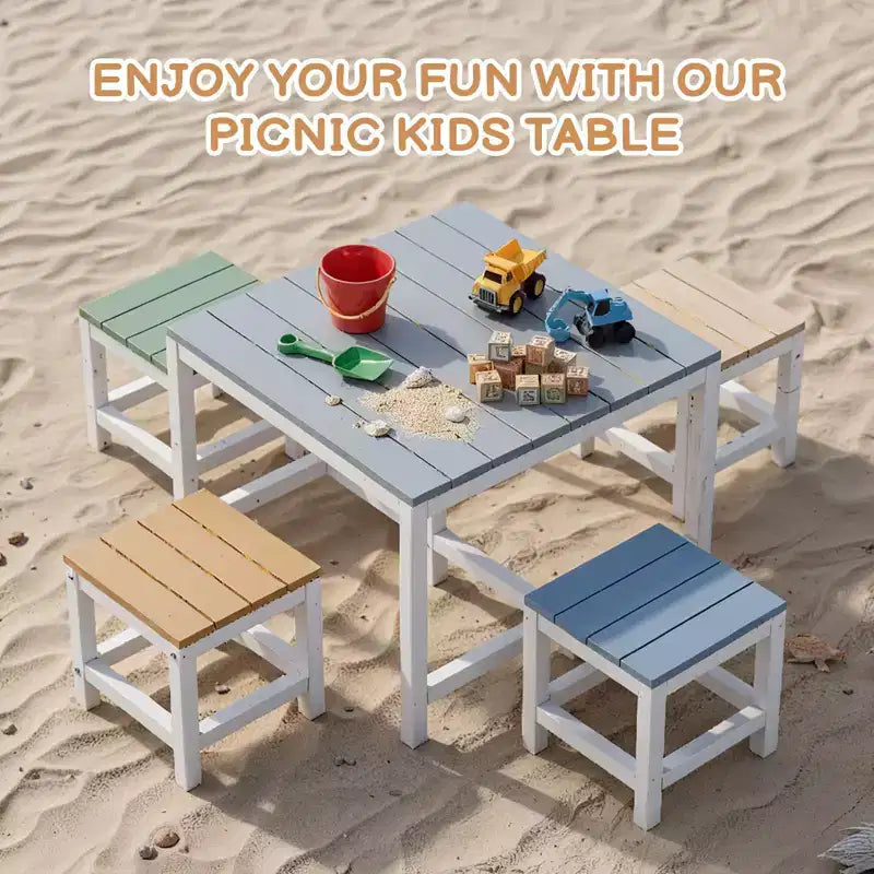 Ensemble de table et de chaises de patio Karl Home 5 pièces en bois de peuplier massif pour enfants