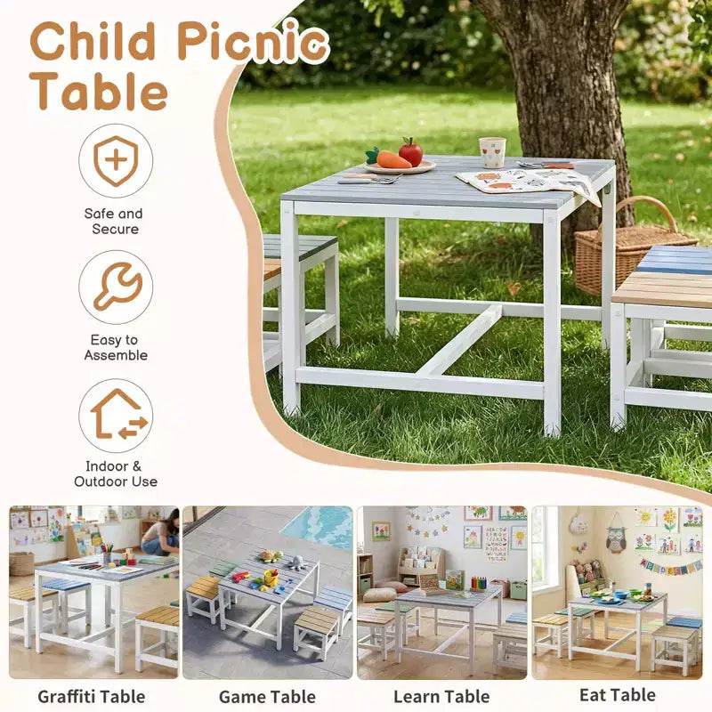 Ensemble de table et de chaises de patio Karl Home 5 pièces en bois de peuplier massif pour enfants