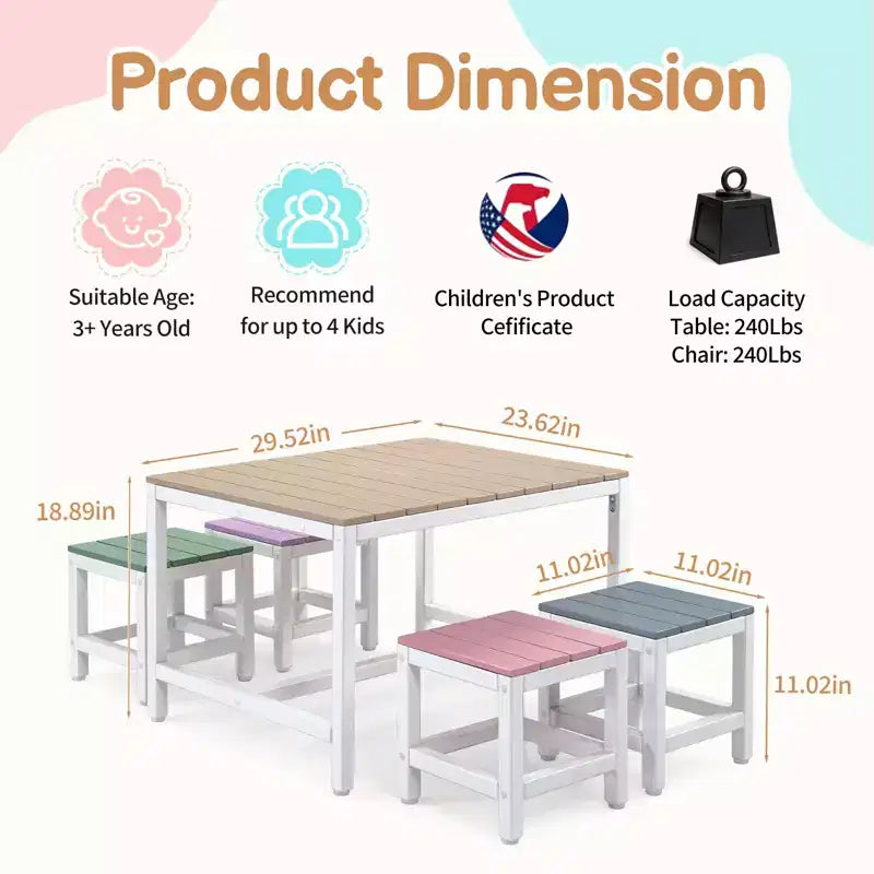 Ensemble de table et de chaises de patio Karl Home 5 pièces en bois de peuplier massif pour enfants