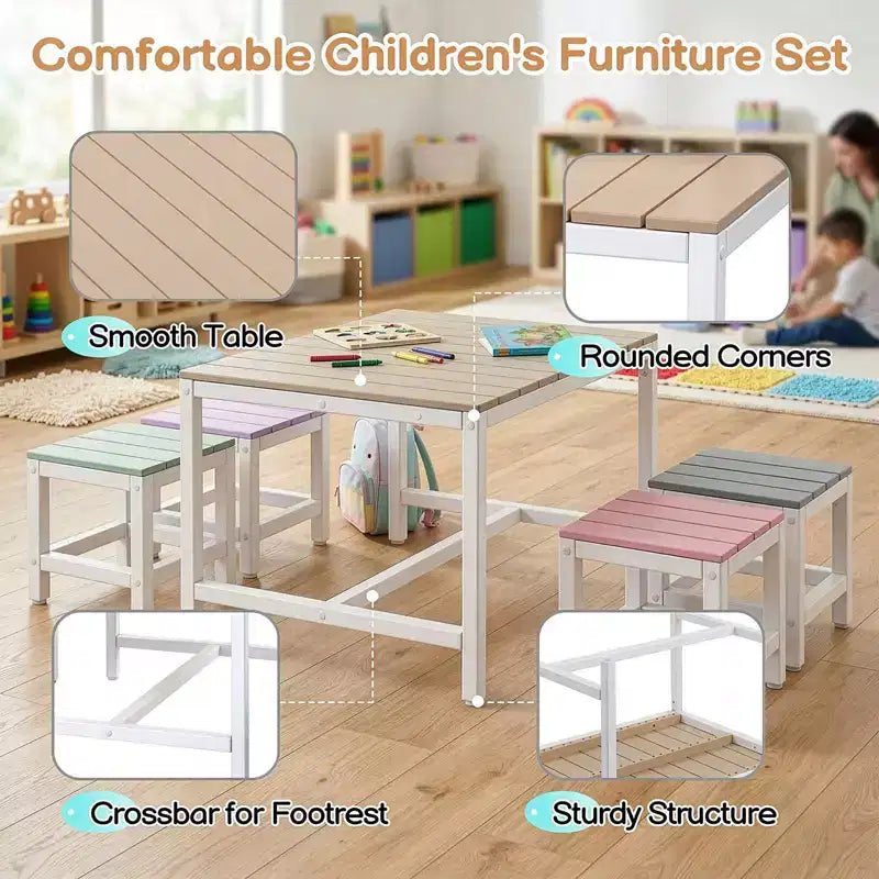 Ensemble de table et de chaises de patio Karl Home 5 pièces en bois de peuplier massif pour enfants