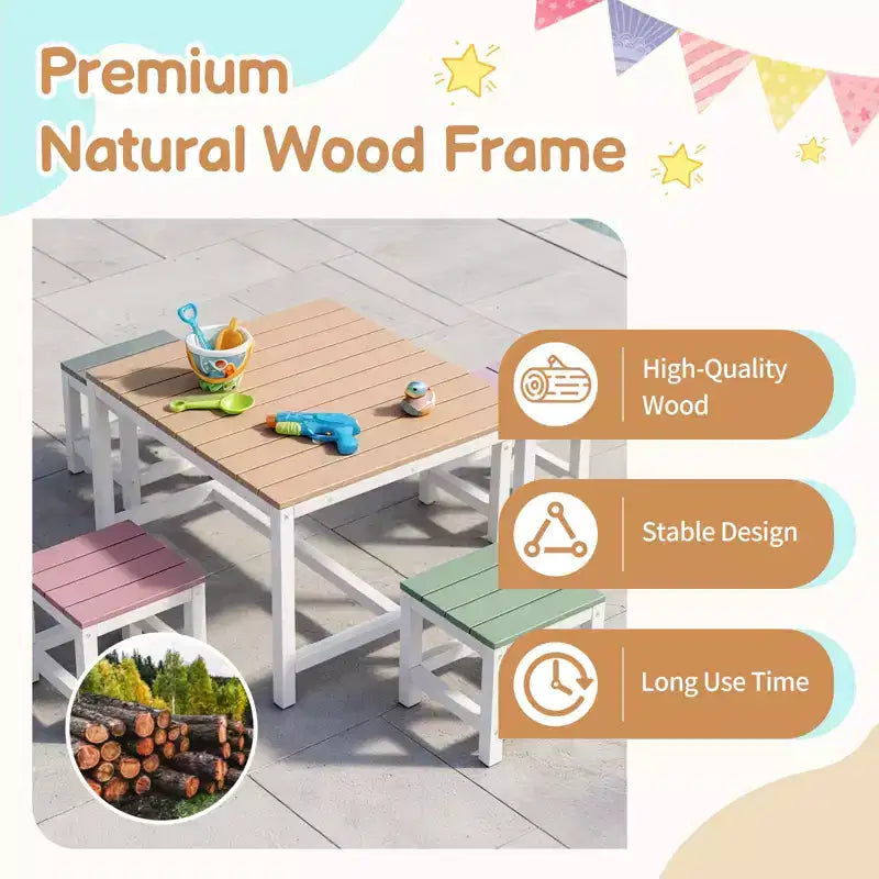 Ensemble de table et de chaises de patio Karl Home 5 pièces en bois de peuplier massif pour enfants