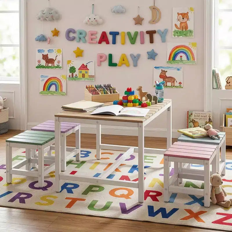 Ensemble de table et de chaises de patio Karl Home 5 pièces en bois de peuplier massif pour enfants