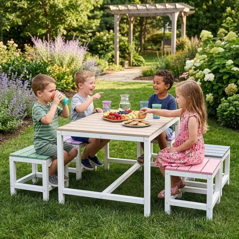 Ensemble de table et de chaises de patio Karl Home 5 pièces en bois de peuplier massif pour enfants