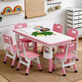 Height Adjustable Kids Table and 6 Chairs Set  Graffiti Desktop, Non-Slip Legs, Storage Box  Toddler Activity Table for Ages 2-10, Home, Daycare