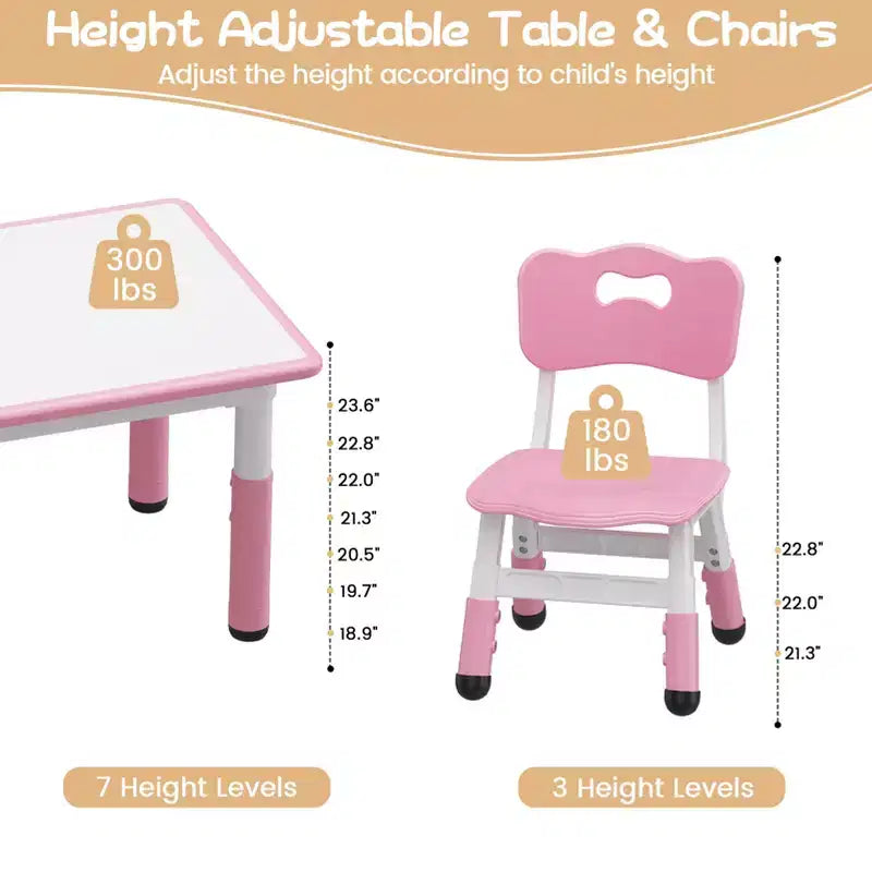 Ensemble table et 6 chaises réglables en hauteur pour enfants, plateau de table graffiti, pieds antidérapants, boîte de rangement, table d'activités pour tout-petits de 2 à 10 ans, maison, crèche
