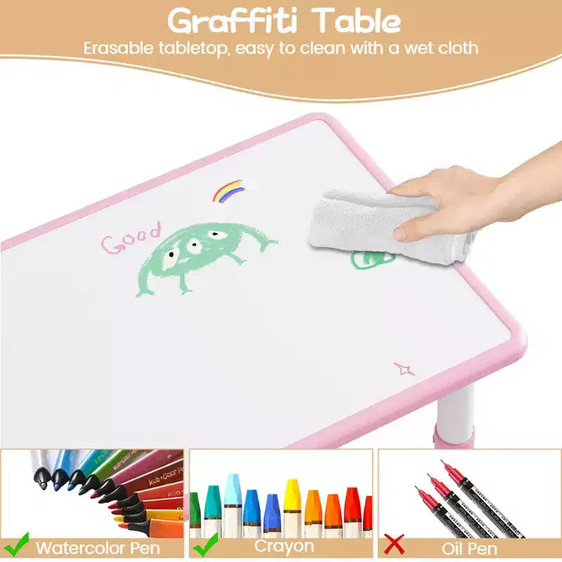 Ensemble table et 6 chaises réglables en hauteur pour enfants, plateau de table graffiti, pieds antidérapants, boîte de rangement, table d'activités pour tout-petits de 2 à 10 ans, maison, crèche