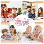 Ensemble table et 6 chaises réglables en hauteur pour enfants, plateau de table graffiti, pieds antidérapants, boîte de rangement, table d'activités pour tout-petits de 2 à 10 ans, maison, crèche