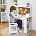 Ensemble bureau et chaise pour enfants, table d'étude en bois avec étagère et rangement, tableau d'affichage, ensemble de bureau d'apprentissage scolaire pour enfants, pour enfants, blanc