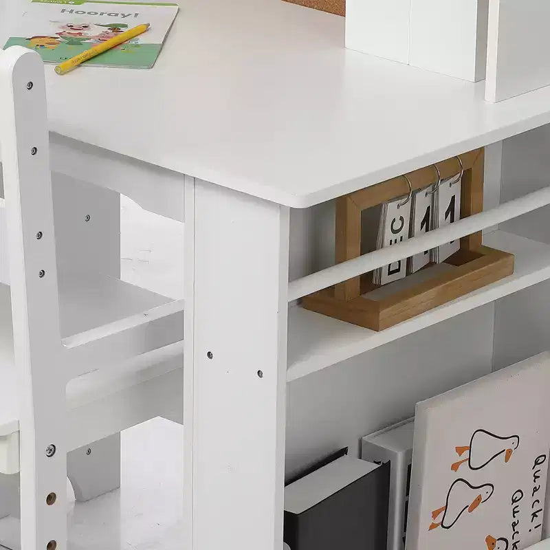 Ensemble bureau et chaise pour enfants, table d'étude en bois avec étagère et rangement, tableau d'affichage, ensemble de bureau d'apprentissage scolaire pour enfants, pour enfants, blanc