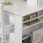 Ensemble bureau et chaise pour enfants, table d'étude en bois avec étagère et rangement, tableau d'affichage, ensemble de bureau d'apprentissage scolaire pour enfants, pour enfants, blanc