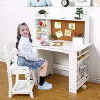Ensemble bureau et chaise pour enfants, table d'étude en bois avec étagère et rangement, tableau d'affichage, ensemble de bureau d'apprentissage scolaire pour enfants, pour enfants, blanc