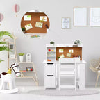 Ensemble bureau et chaise pour enfants, table d'étude en bois avec étagère et rangement, tableau d'affichage, ensemble de bureau d'apprentissage scolaire pour enfants, pour enfants, blanc