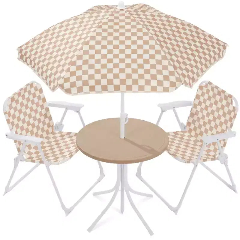 Best Choice Products Kids Outdoor Table and Chair Set with Umbrella, 3-Piece Foldable Toddler Picnic Set Ages 2-5 - Tan