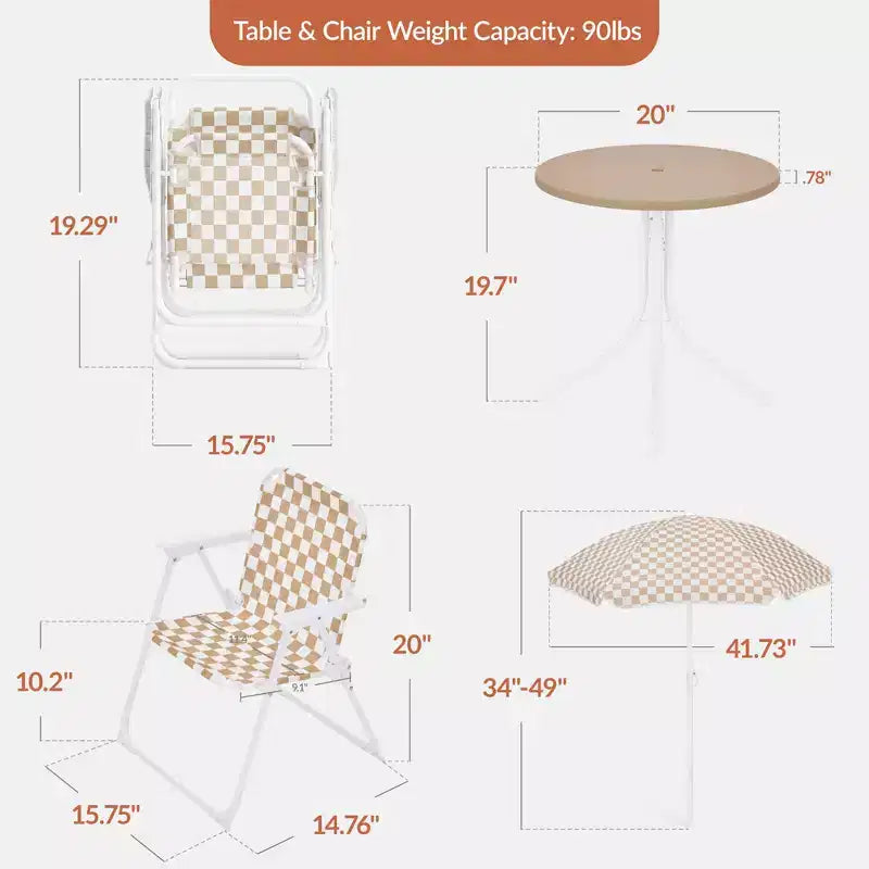 Table et chaises de jardin pour enfants Best Choice Products avec parasol, ensemble de pique-nique pliable 3 pièces pour tout-petits de 2 à 5 ans - Beige