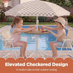 Table et chaises de jardin pour enfants Best Choice Products avec parasol, ensemble de pique-nique pliable 3 pièces pour tout-petits de 2 à 5 ans - Beige