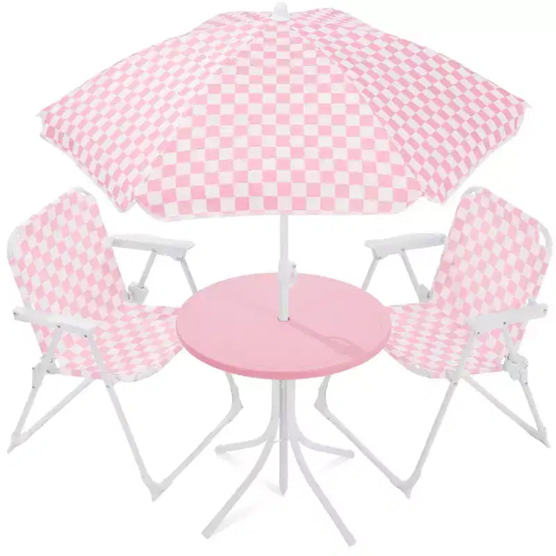 Best Choice Products Kids Outdoor Table and Chair Set with Umbrella, 3-Piece Foldable Toddler Picnic Set Ages 2-5 - Pink