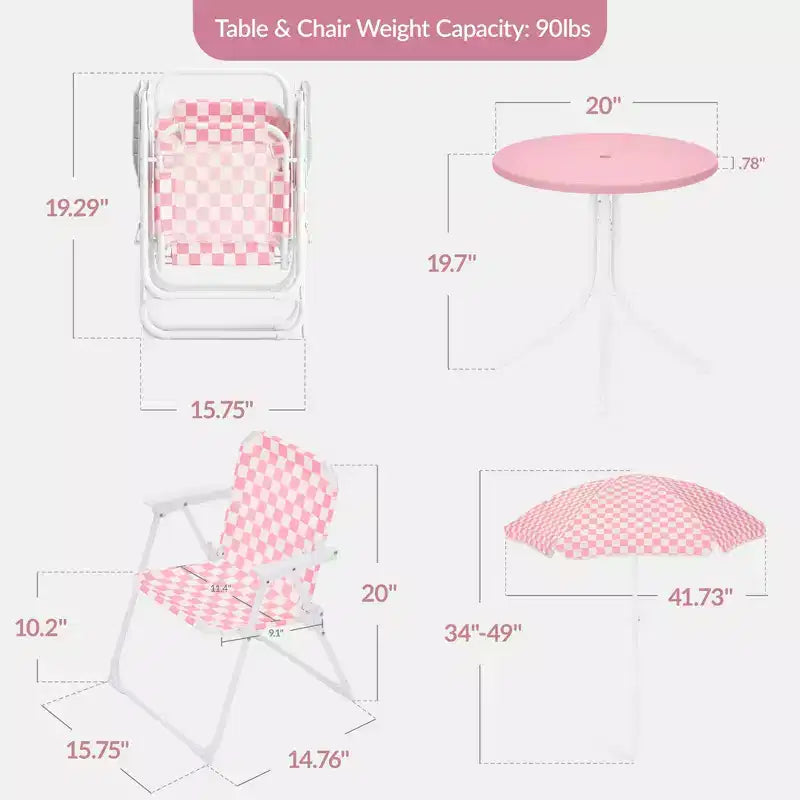Ensemble de table et chaises d'extérieur pour enfants Best Choice Products avec parasol, ensemble de pique-nique pliable 3 pièces pour tout-petits âgés de 2 à 5 ans - Rose