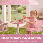 Ensemble de table et chaises d'extérieur pour enfants Best Choice Products avec parasol, ensemble de pique-nique pliable 3 pièces pour tout-petits âgés de 2 à 5 ans - Rose