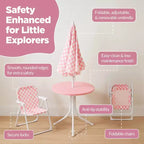 Ensemble de table et chaises d'extérieur pour enfants Best Choice Products avec parasol, ensemble de pique-nique pliable 3 pièces pour tout-petits âgés de 2 à 5 ans - Rose