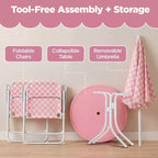 Ensemble de table et chaises d'extérieur pour enfants Best Choice Products avec parasol, ensemble de pique-nique pliable 3 pièces pour tout-petits âgés de 2 à 5 ans - Rose