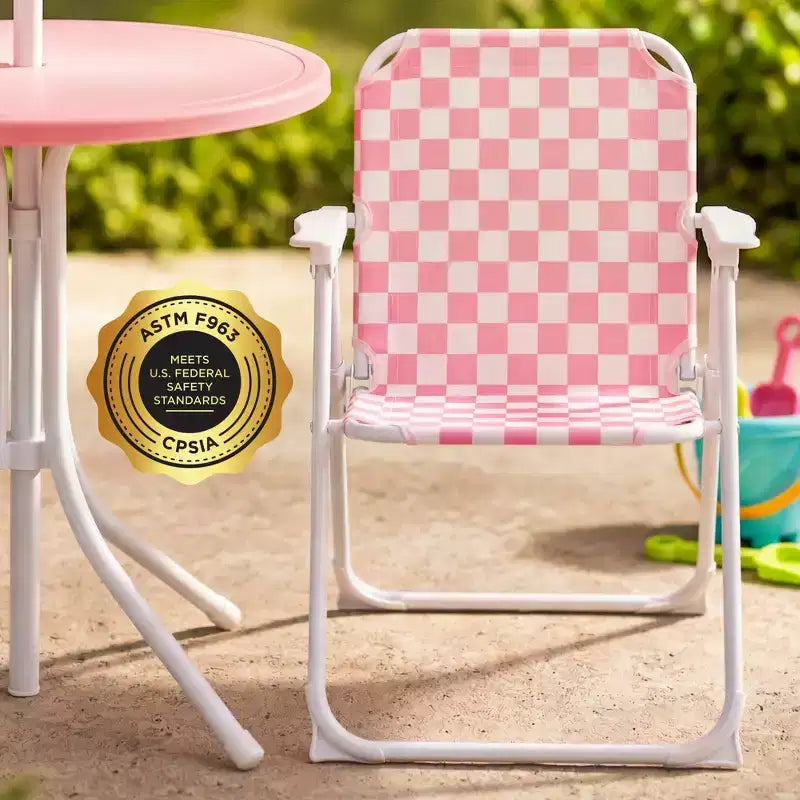 Ensemble de table et chaises d'extérieur pour enfants Best Choice Products avec parasol, ensemble de pique-nique pliable 3 pièces pour tout-petits âgés de 2 à 5 ans - Rose
