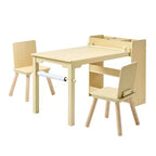 VEVOR Kids Art Table and Chair Set, Toddler Craft Table with 3 Tiers Storage Cabinet, Wooden Kids Activity Play Desk with 2 Chairs, Light Wood
