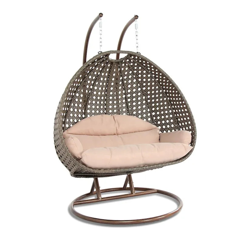 Fauteuil Suspendu Ovoïde avec Support Métallique, Cadre en Osier et Coussin – Beige / Bleu Anthracite / Blanc / Bleu / Blanc Antique / Marron / Toile, 2 Places