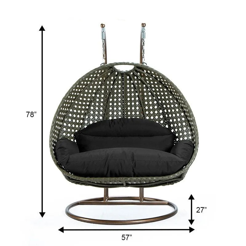 Fauteuil Suspendu Ovoïde avec Support Métallique, Cadre en Osier et Coussin – Beige / Bleu Anthracite / Blanc / Bleu / Blanc Antique / Marron / Toile, 2 Places