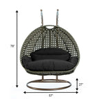 Fauteuil Suspendu Ovoïde avec Support Métallique, Cadre en Osier et Coussin – Beige / Bleu Anthracite / Blanc / Bleu / Blanc Antique / Marron / Toile, 2 Places