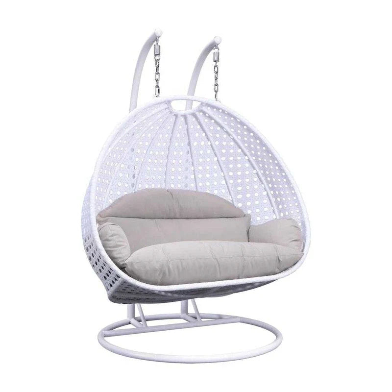 Fauteuil Suspendu Ovoïde avec Support Métallique, Cadre en Osier et Coussin – Beige / Bleu Anthracite / Blanc / Bleu / Blanc Antique / Marron / Toile, 2 Places