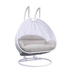 Fauteuil Suspendu Ovoïde avec Support Métallique, Cadre en Osier et Coussin – Beige / Bleu Anthracite / Blanc / Bleu / Blanc Antique / Marron / Toile, 2 Places