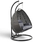 Fauteuil Suspendu Ovoïde avec Support Métallique, Cadre en Osier et Coussin – Beige / Bleu Anthracite / Blanc / Bleu / Blanc Antique / Marron / Toile, 2 Places