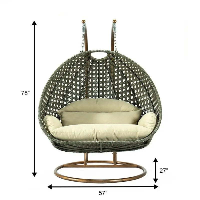 Fauteuil Suspendu Ovoïde avec Support Métallique, Cadre en Osier et Coussin – Beige / Bleu Anthracite / Blanc / Bleu / Blanc Antique / Marron / Toile, 2 Places