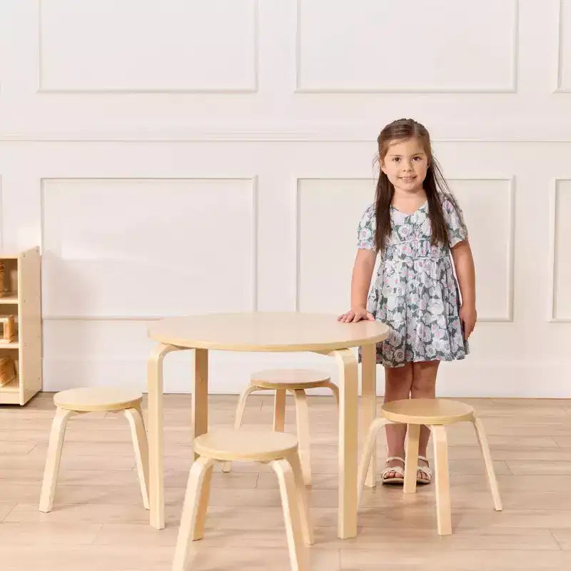 Ensemble table et tabourets ronds en bois courbé ECR4Kids, mobilier pour enfants, 5 pièces