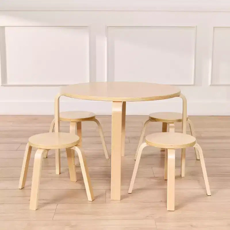 Ensemble table et tabourets ronds en bois courbé ECR4Kids, mobilier pour enfants, 5 pièces