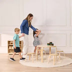 Ensemble table et tabourets ronds en bois courbé ECR4Kids, mobilier pour enfants, 5 pièces