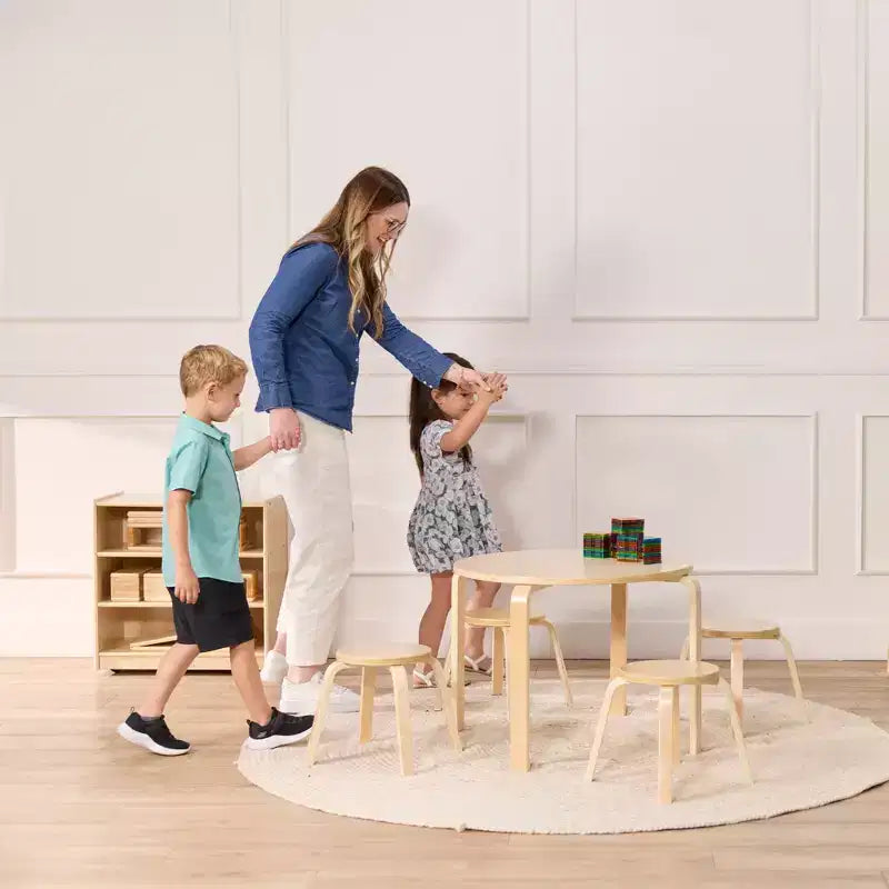 Ensemble table et tabourets ronds en bois courbé ECR4Kids, mobilier pour enfants, 5 pièces