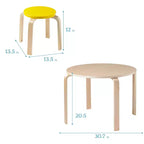Ensemble table et tabourets ronds en bois courbé ECR4Kids, mobilier pour enfants, 5 pièces