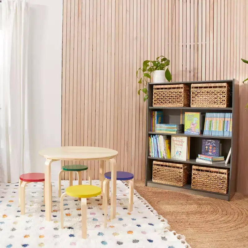 Ensemble table et tabourets ronds en bois courbé ECR4Kids, mobilier pour enfants, 5 pièces