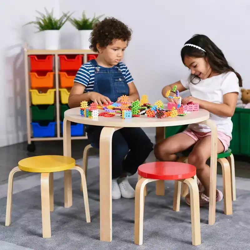 Ensemble table et tabourets ronds en bois courbé ECR4Kids, mobilier pour enfants, 5 pièces