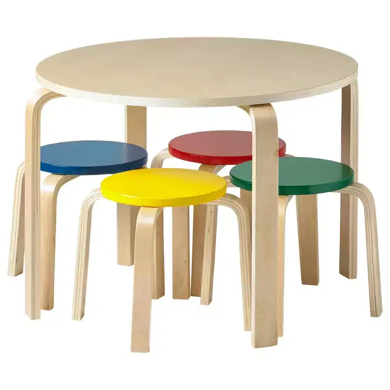 ECR4Kids Round Bentwood Table and Stool Set, Childrens Furniture, 5-Piece