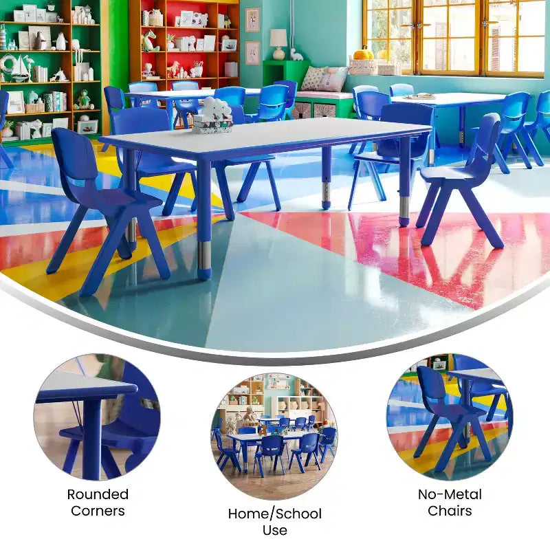 Ensemble Table d'activités rectangulaire en plastique réglable en hauteur Flash Furniture 23,625W x 47,25L avec 6 chaises